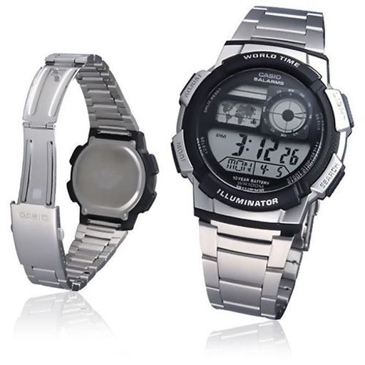 Montre d'heure Mondiale Illuminateur Bracelet Acier Inoxydable Digital-AE-1000wd-1avdf thumbnail 2