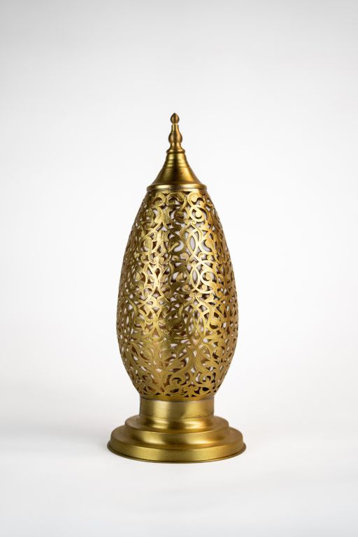Lampe de table marocaine en laiton – Lampe en métal à motifs anciens pour sol ou console thumbnail 1
