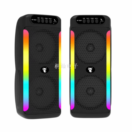 Enceinte Bluetooth Portable HF-4261 Double 4" Haute Puissance à Lumières LED thumbnail 4