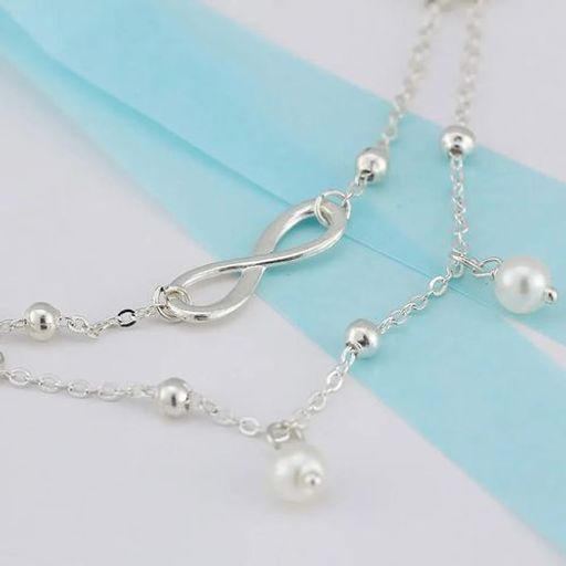 Bracelet de cheville double chaine Infini avec perles Ajustable. thumbnail 3