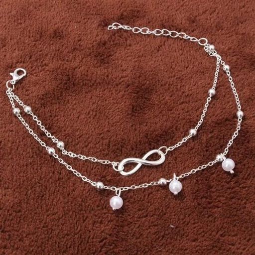 Bracelet de cheville double chaine Infini avec perles Ajustable. thumbnail 5