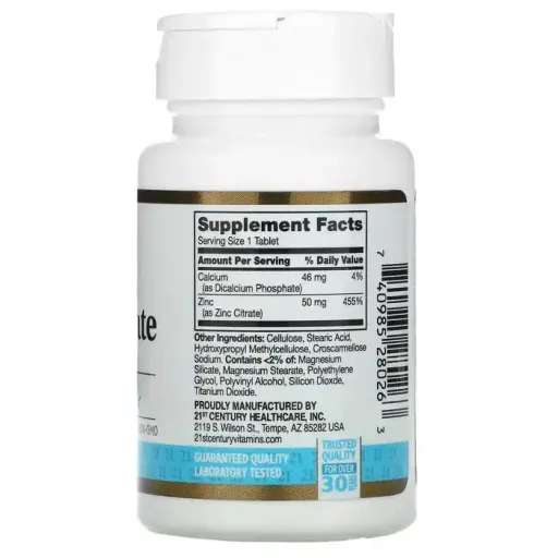 21st Century, Citrate de zinc, 50 mg, 60 comprimés MADE IN USA thumbnail 2