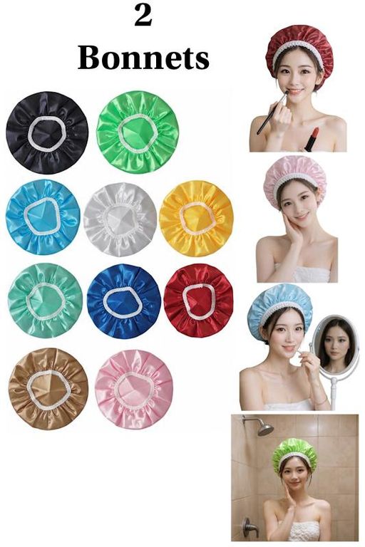 Bonnet De Douche En Satin - 2 Bonnets Réutilisable Et Lavable (couleurs Aléatoires) thumbnail 2