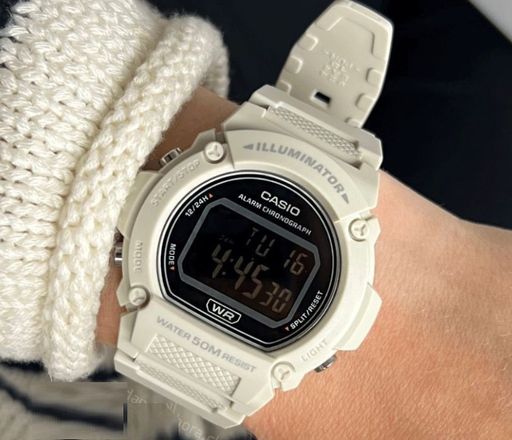 Montre Bracelet Numérique Homme Femme Avec Bracelet En Résine Blanche Et Lunette Noire-casio W-219hc-8bvdf thumbnail 2