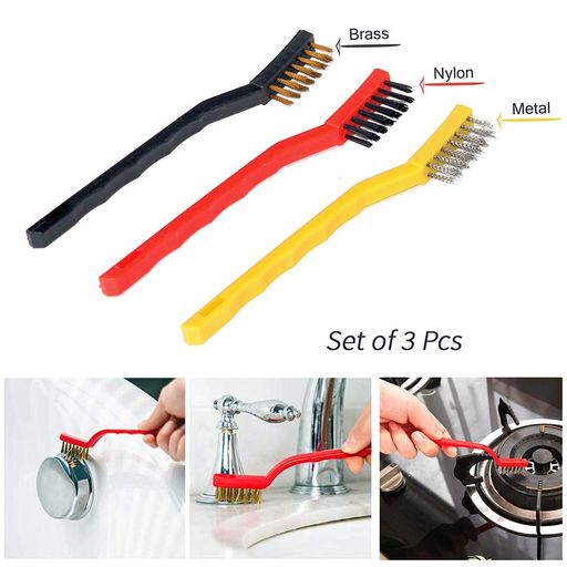 Ensemble De 3 Brosses Metalliques Fil De Cuivre Fil D'acier Nylon Pour Nettoyer-couleur Aleatoire thumbnail 3