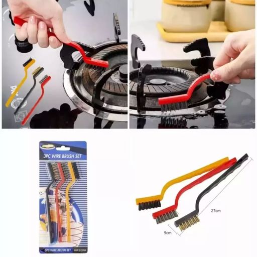 Ensemble De 3 Brosses Metalliques Fil De Cuivre Fil D'acier Nylon Pour Nettoyer-couleur Aleatoire thumbnail 4