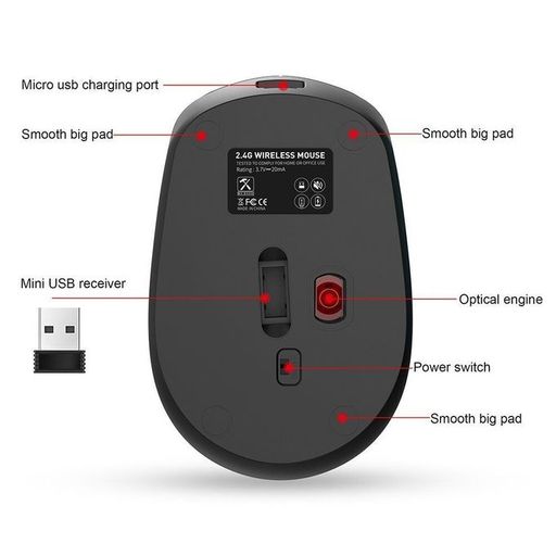 Cik Souris Ergonomique Sans Fil W380 Usb 2.4g Rechargeable Bluetooth 4 Boutons thumbnail 2