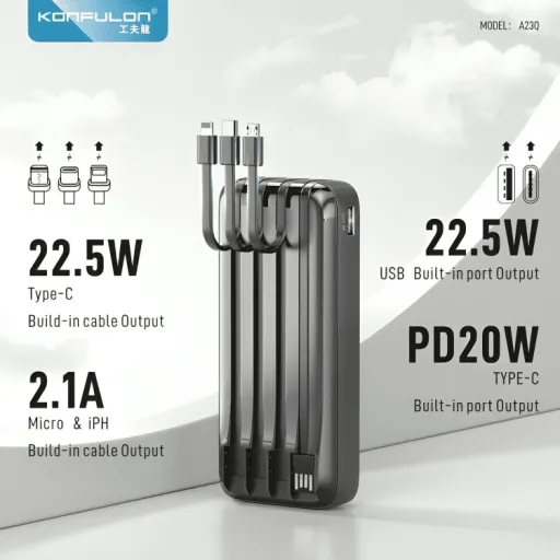 Power Bank A23q – 20000mah, 22.5w Fast Charge, 4 Câbles Intégrés thumbnail 2