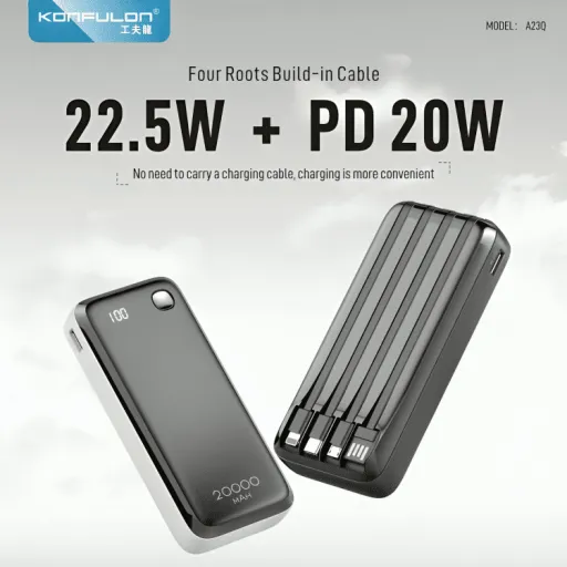 Power Bank A23q – 20000mah, 22.5w Fast Charge, 4 Câbles Intégrés thumbnail 3