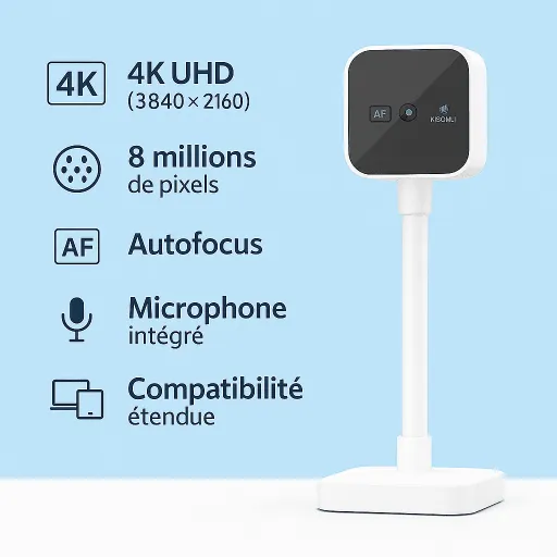 Webcam  D1 4k Hd – Autofocus, Micro Intégré, Usb Plug & Play – Couleur Blanche thumbnail 2