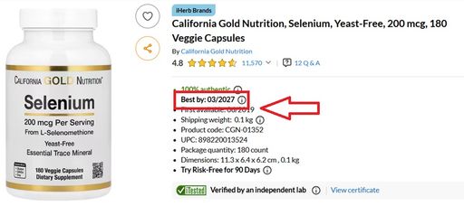 Selenium California Gold Nutrition - 180 Capsules Végétales thumbnail 2