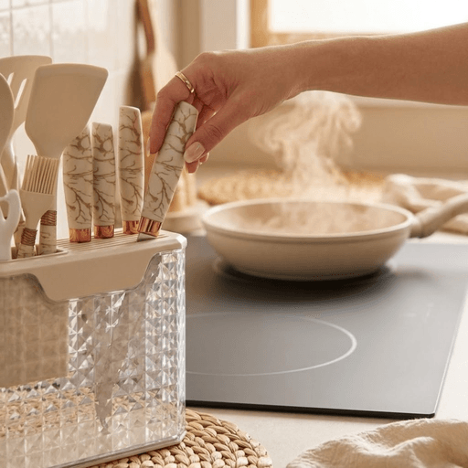Set Dustensiles De Cuisine Premium – 16 Pièces Avec Support Design Marbre thumbnail 2