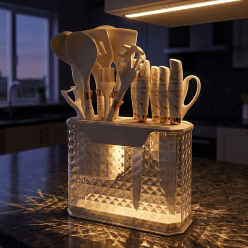 Set Dustensiles De Cuisine Premium – 16 Pièces Avec Support Design Marbre thumbnail 5