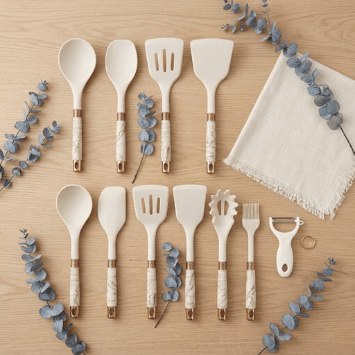 Set Dustensiles De Cuisine Premium – 16 Pièces Avec Support Design Marbre thumbnail 6
