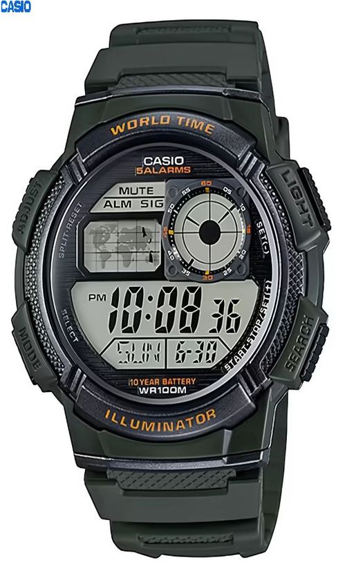 Montre Homme Bracelet En Resine Numerique Carré 5 Alarmes Longue Autonomie Etanche-ae-1000w-3avdf thumbnail 1