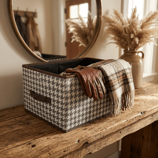 Pannier De Rangement Pliant Avec Poignée Et Motif Pied-de-poule thumbnail 6