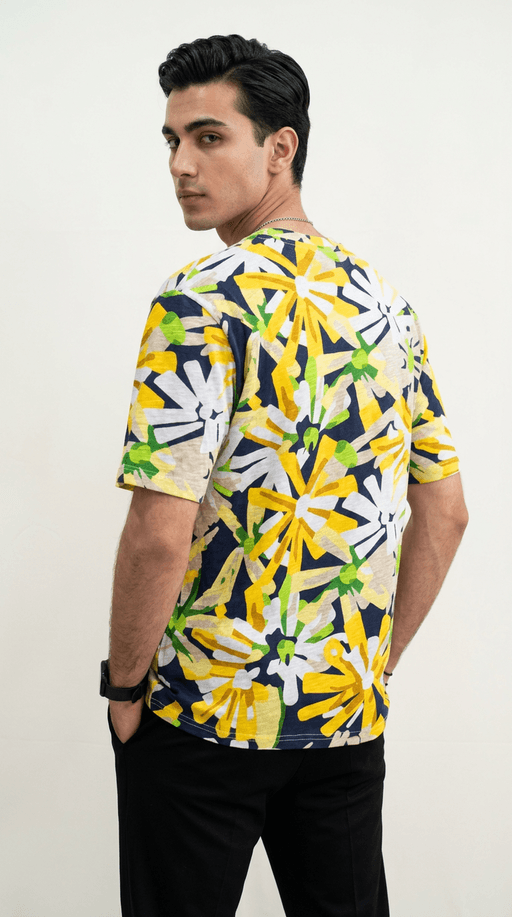 T-shirt Homme À Motif Floral Jaune Et Vert  thumbnail 2