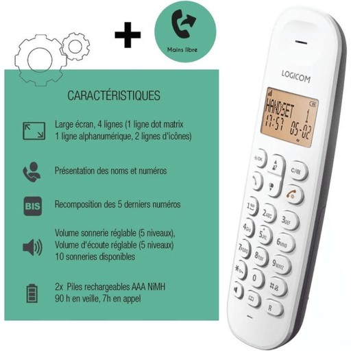 Téléphone Fixe Sans Fil Logicom Iloa 150 Couleur Aléatoire + 2 Piles Rechargable Gratuit thumbnail 2
