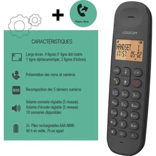 Téléphone Fixe Sans Fil Iloa 150 Couleur Aléatoire + 2 Piles Rechargable Gratuit thumbnail 3