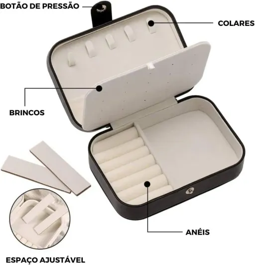 Boîte À Bijoux Portable En Cuir Pu Pour Collier, Boucles D'oreilles, Bague Noir thumbnail 3