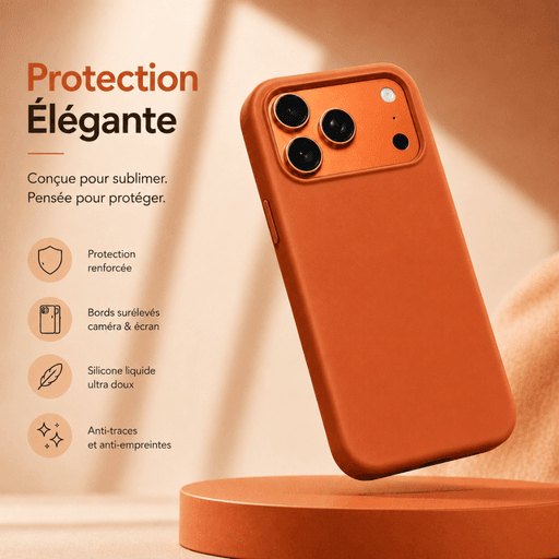 Coque Compatible Iphone 17 Pro – Silicone Orange Terre Cuite Antichoc thumbnail 2