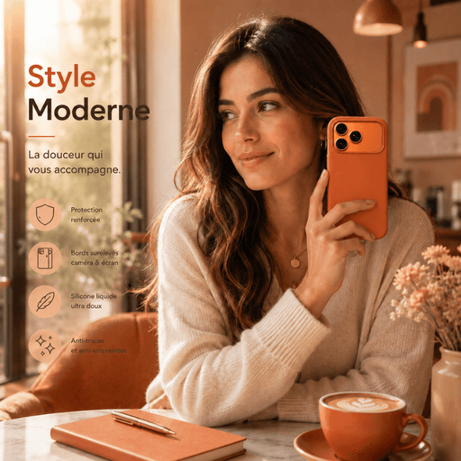 Coque Compatible Iphone 17 Pro – Silicone Orange Terre Cuite Antichoc thumbnail 3