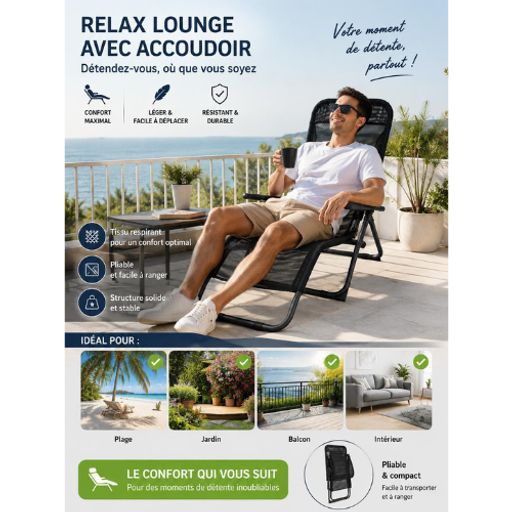 Transat Portable Zéro Gravité Pour Jardin, Plage Et Camping thumbnail 2