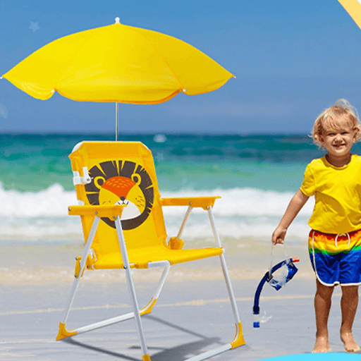 Chaise De Plage Pliable Avec Parasol Pour Enfant - Couleur Et Design Aleatoire thumbnail 2