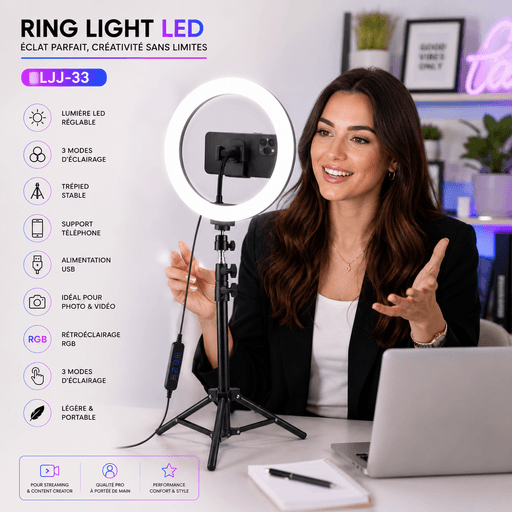 Ring Light Ljj-33 Led Selfie Photographie Youtubeurs Avec Tripod thumbnail 3