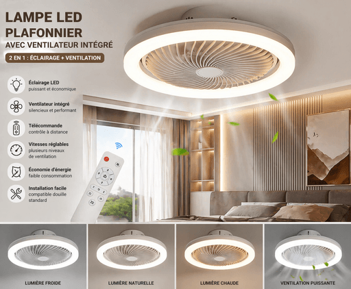 Lampe Led Plafonnier Avec Ventilateur Intégré Et Télécommande – 2en1 Éclairage + Refroidissement (multi Couleur Aléatoire) thumbnail 3