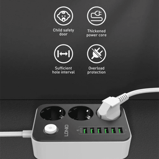 Ldnio Se3631 – Multiprise 3 Prises + 6 Ports Usb 3.4a Avec Protection Intégrée + Câble Kalio Sj127 Usb-c 120w Offert thumbnail 3