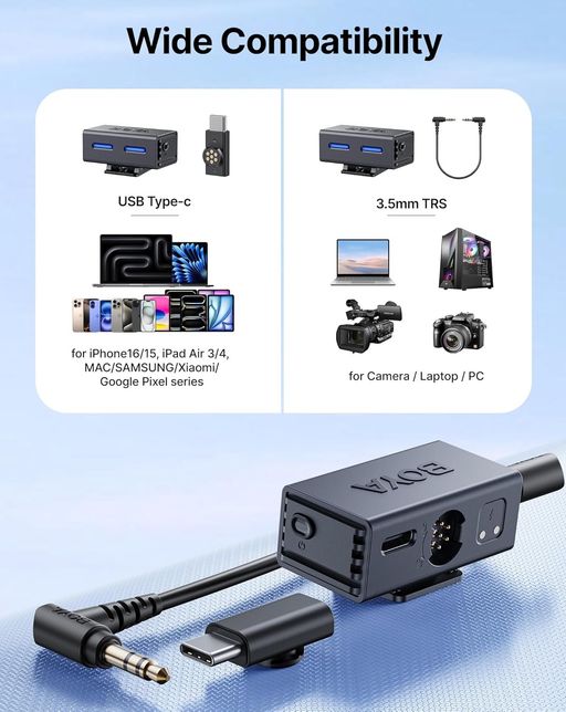 Microphone Cravate Sans Fil Boyalink 3-02 Avec Puce Ai Pour Android/appareil Photo/pc/tablettes, Réduction De Bruit Par Ia, Son Studio 48 Khz/24 Bits thumbnail 3