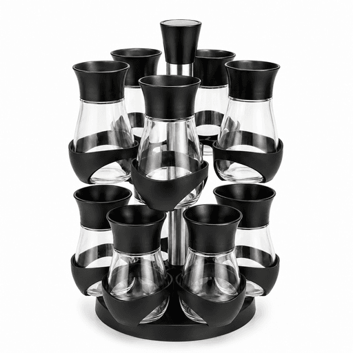 Carrousel À Épices Rotatif 12 Pièces – Noir & Verre thumbnail 1