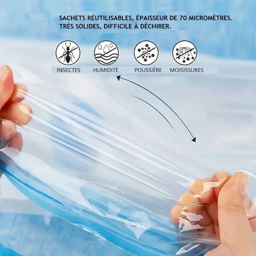 Pack 5 Sac De Rangement Pour Voyage Avec Pompe – Sac Sous Vide Stockage Vêtement thumbnail 4
