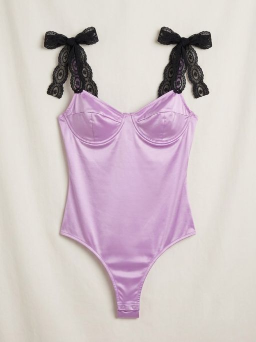 Body En Satin Lilas À Bretelles En Dentelle thumbnail 1