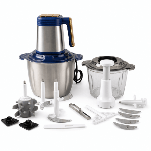 Hachoir Multifonction Afos 1200 W – Set 13 Pièces – Bol Inox 3 L Et Bol En Verre thumbnail 1
