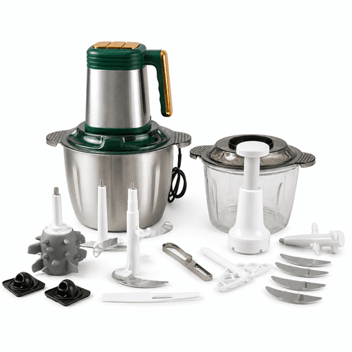 Hachoir Multifonction Afos 1200 W – Set 13 Pièces – Bol Inox 3 L Et Bol En Verre thumbnail 3