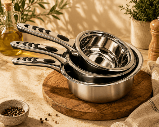 Set De 3 Casseroles En Acier Inoxydable Avec Poignées Ergonomiques 3.5 Mm thumbnail 2
