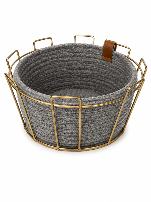 Corbeille À Pain Ronde En Corde Tressée Avec Structure Métallique Dorée (couleur aléatoire) thumbnail 2