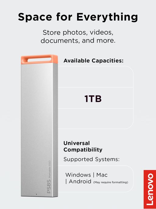 Lenovo Disque Dur Ps8s Externe 1tb/to Ssd 1000gb Vitesse 1050 Mo/s En Lecture Usb 3.2gen2 thumbnail 5