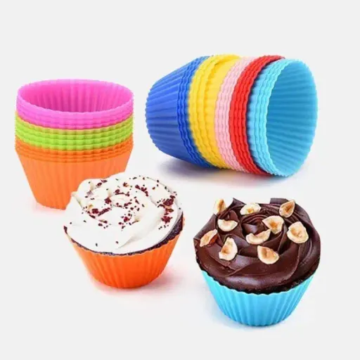 Lot De 12 Moules À Cupcakes En Silicone Alimentaire Réutilisables thumbnail 2