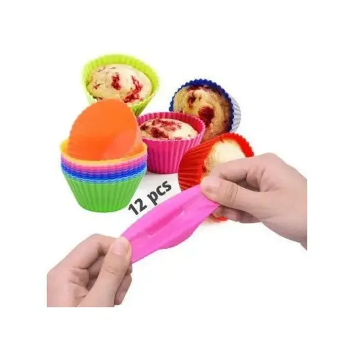 Lot De 12 Moules À Cupcakes En Silicone Alimentaire Réutilisables thumbnail 4