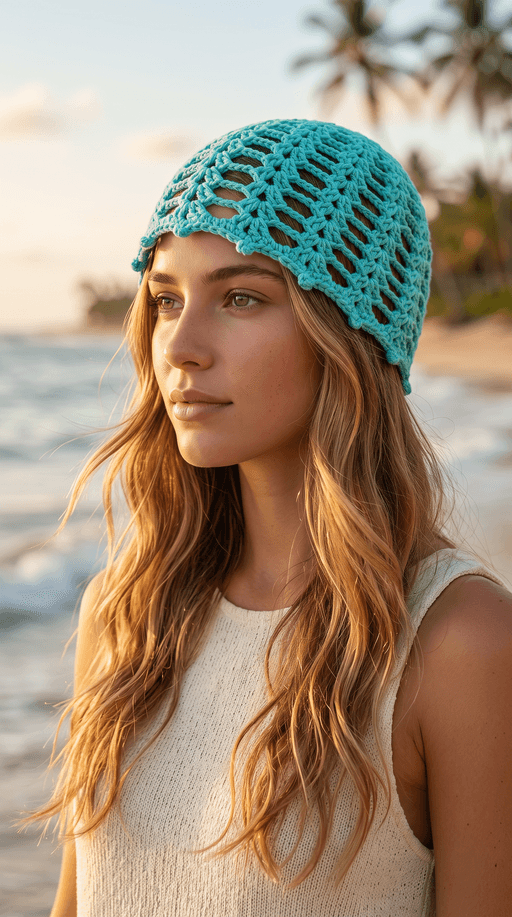 Bonnet Turban Ajouré En Crochet Fait Main – Coton Premium Spécial Été/saison Chaude thumbnail 3